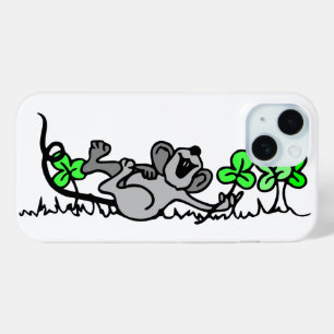 Mouse Playing In Shamrocks iPhone 15 Case