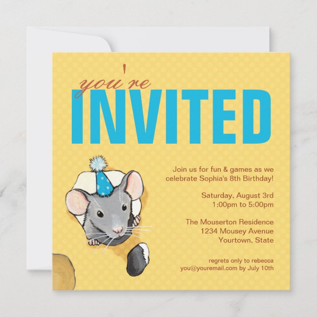 Mouse & Polka Dots Birthday Party Invitations (Front)