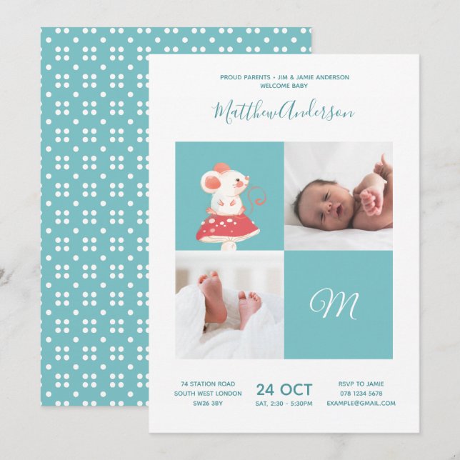 Mouse Rat • Alphabet Monogram Cute Baby Shower Invitation (Front/Back)