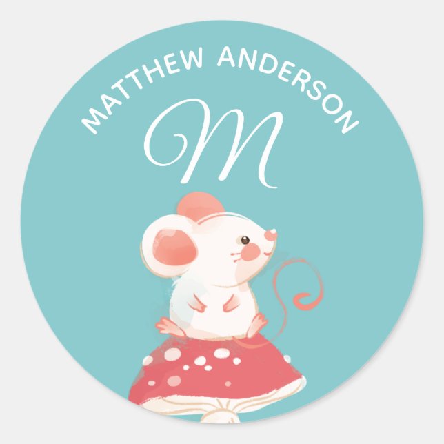 Mouse Rat • Alphabet Monogram Cute School Daycare Classic Round Sticker (Front)