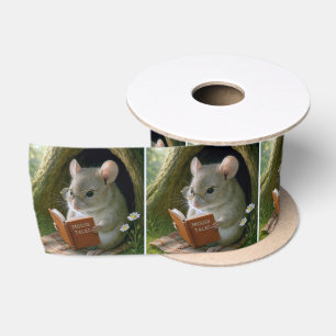 Mouse Reading a Book In Tree Hole Satin Ribbon