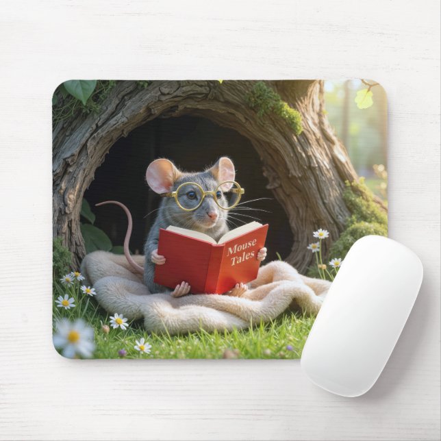 Mouse Reading a Red Book On a Blanket Mat (With Mouse)