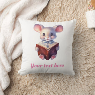 Mouse reading book whimsical cute cushion