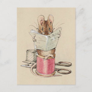 Mouse Reading the Newspaper Vintage Postcard
