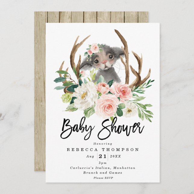 mouse rustic floral modern baby shower invitation (Front/Back)