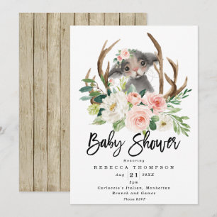 mouse rustic floral modern baby shower invitation