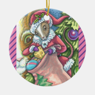 MOUSE SANTA BRINGS GOOD CATS CHRISTMAS GIFTS, Cute Ceramic Tree Decoration