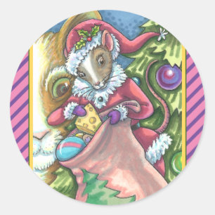 MOUSE SANTA BRINGS GOOD CATS CHRISTMAS GIFTS, Cute Classic Round Sticker