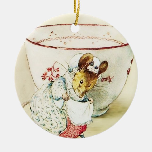 “Mouse Seamstress and Teacup” by Beatrix Potter Ceramic Tree Decoration (Front)