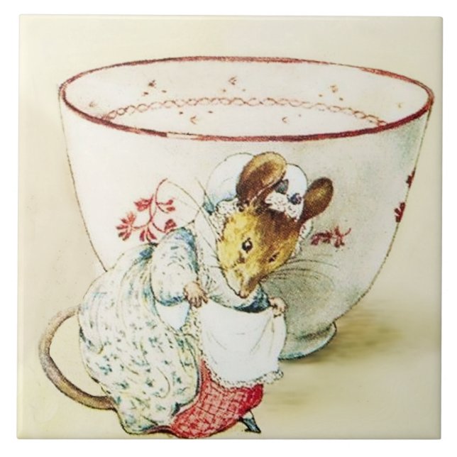 “Mouse Seamstress and Teacup” by Beatrix Potter Tile (Front)