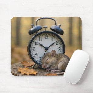 Mouse Sleeping By an Alarm Clock Mouse Mat
