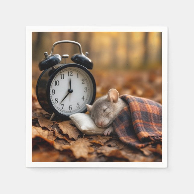 Mouse Sleeping By an Alarm Clock Napkin (Front)