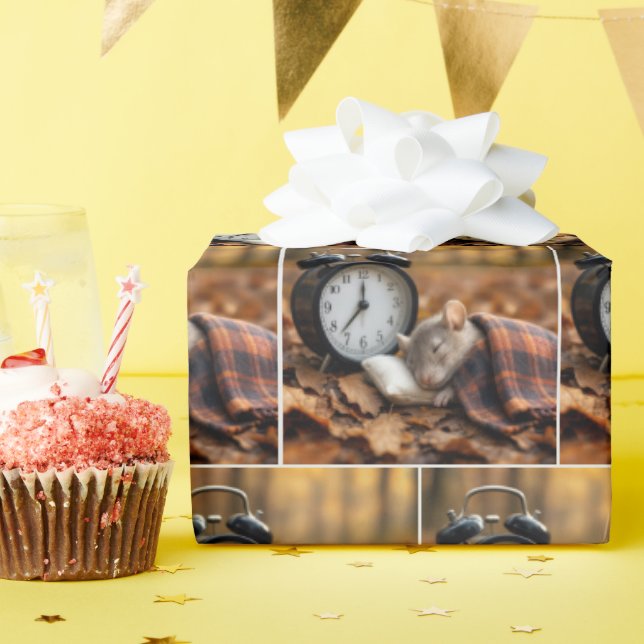 Mouse Sleeping By an Alarm Clock Wrapping Paper (Birthday Party)