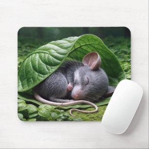 Mouse Sleeping In a Green Leaf Mat