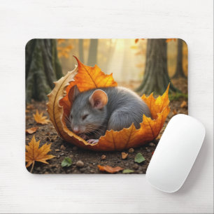 Mouse Sleeping In an Autumn Leaf Mouse Mat