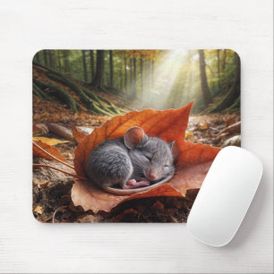 Mouse Sleeping On a Maple Leaf Mat
