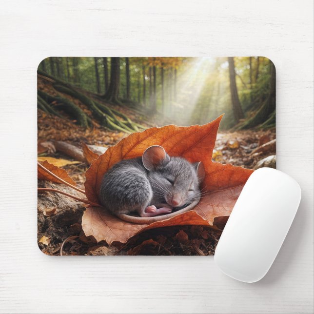 Mouse Sleeping On a Maple Leaf Mat (With Mouse)