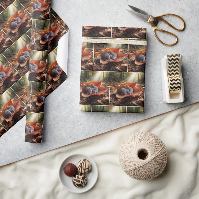 Mouse Sleeping On a Maple Leaf Wrapping Paper (Crafts)