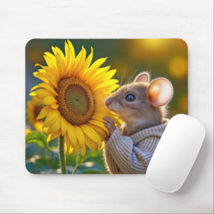 Mouse Smelling a Sunflower Mouse Mat