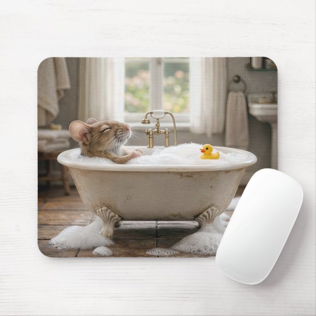 Mouse Soaking in a Bubble Bath Mat (With Mouse)