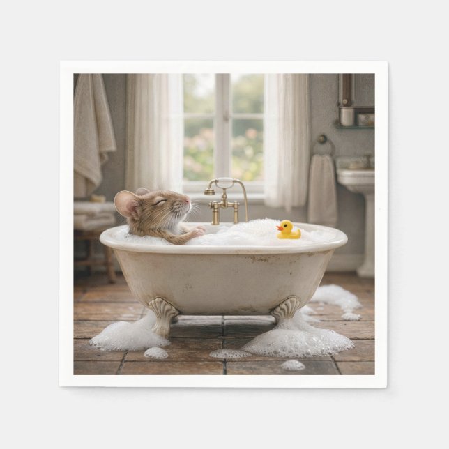 Mouse Soaking in a Bubble Bath Napkin (Front)