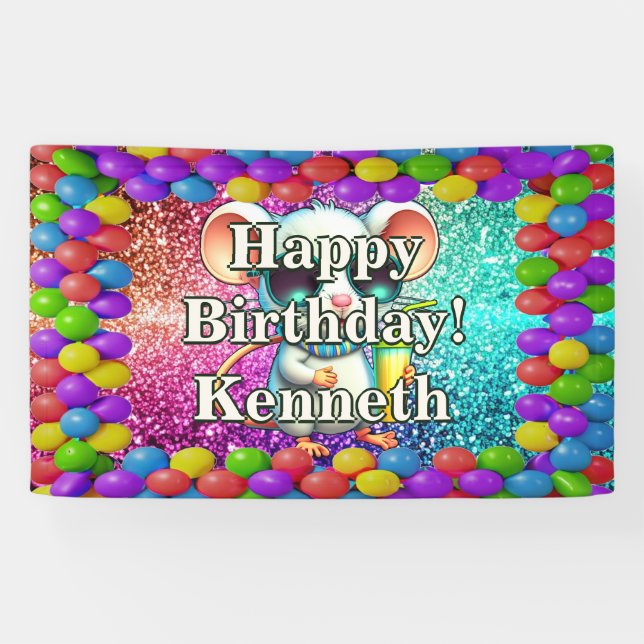 Mouse Sunglasses Personalised character birthday Banner (Horizontal)