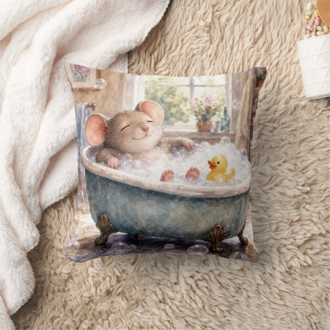 Mouse Taking a Bubble Bath Cushion (Blanket)