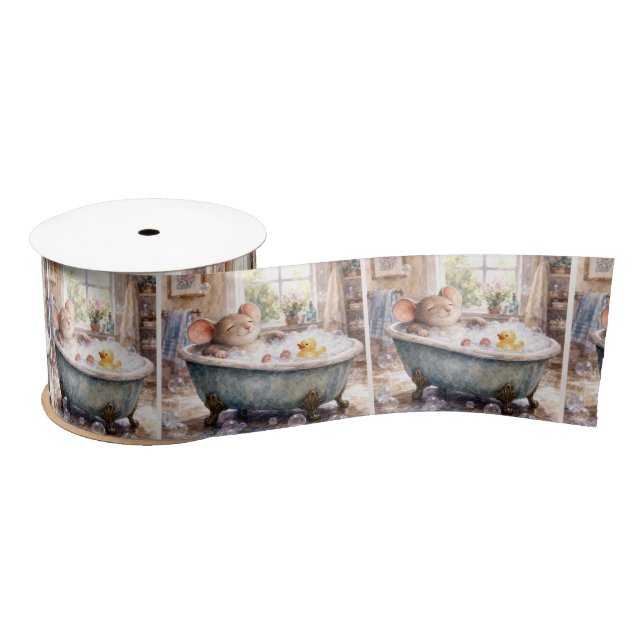 Mouse Taking a Bubble Bath Satin Ribbon (Spool)