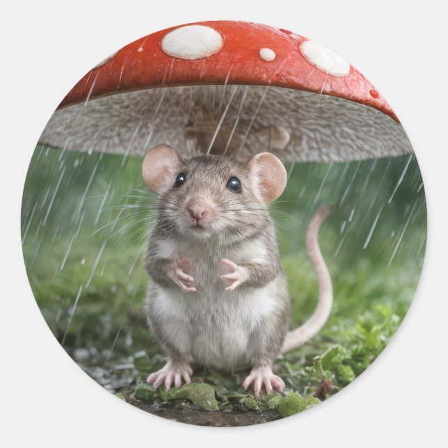 Mouse Under a Mushroom Classic Round Sticker (Front)