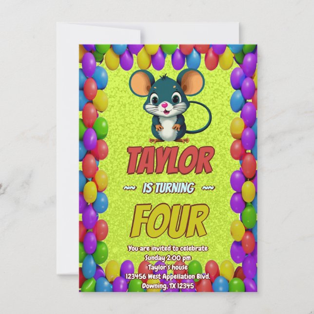 Mouse Unique Personalised Birthday Invite Kids (Front)