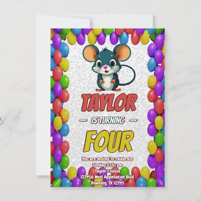 Mouse Unique Personalised Birthday Invite Kids (Front)