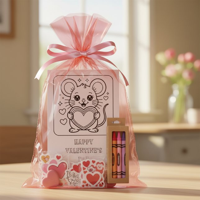 Mouse Valentine’s Day Coloring for Students Postcard (Creator Uploaded)