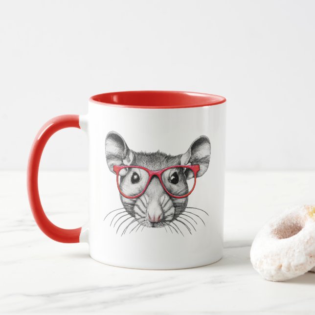 Mouse wearing glasses, mice lovers    mug (With Donut)