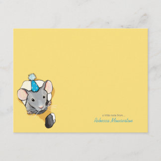 Mouse Wearing Party Hat Flat Thank You Note Card