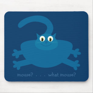 Mouse? What mouse? Blue Cartoon Fat Cat Mouse Mat
