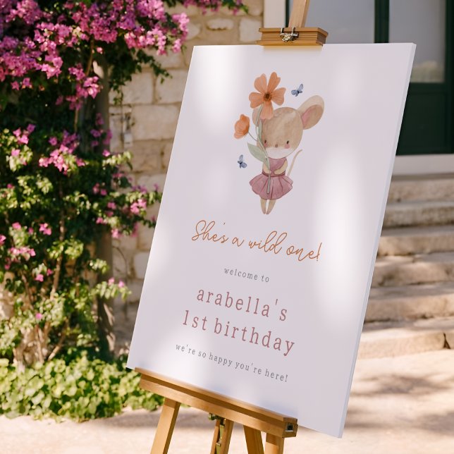 Mouse Wild One Flower 1st Birthday Welcome Sign (Welcome Sign Mock-up)