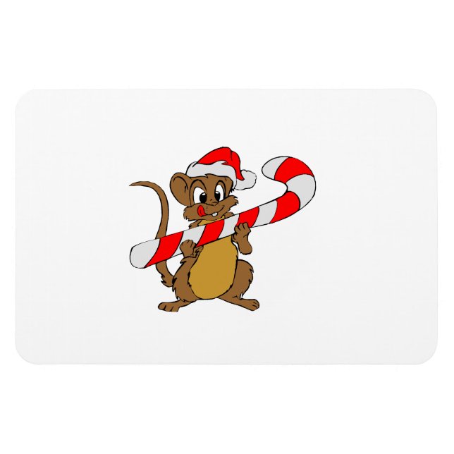Mouse with a Christmas candy cane Magnet (Horizontal)