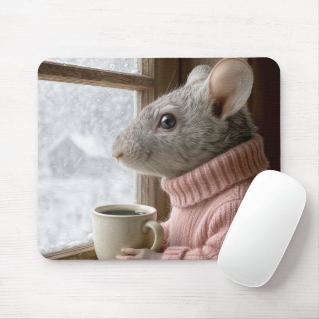 Mouse With a Cup of Coffee Mouse Mat (With Mouse)