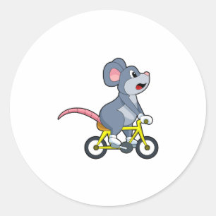 Mouse with Bicycle Classic Round Sticker