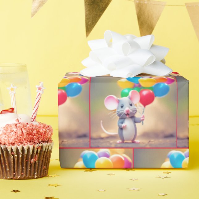 Mouse With Birthday Balloons Wrapping Paper (Birthday Party)