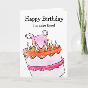 Mouse with cake birthday card