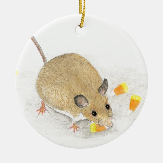 Mouse with Candy Corns Ceramic Tree Decoration (Front)
