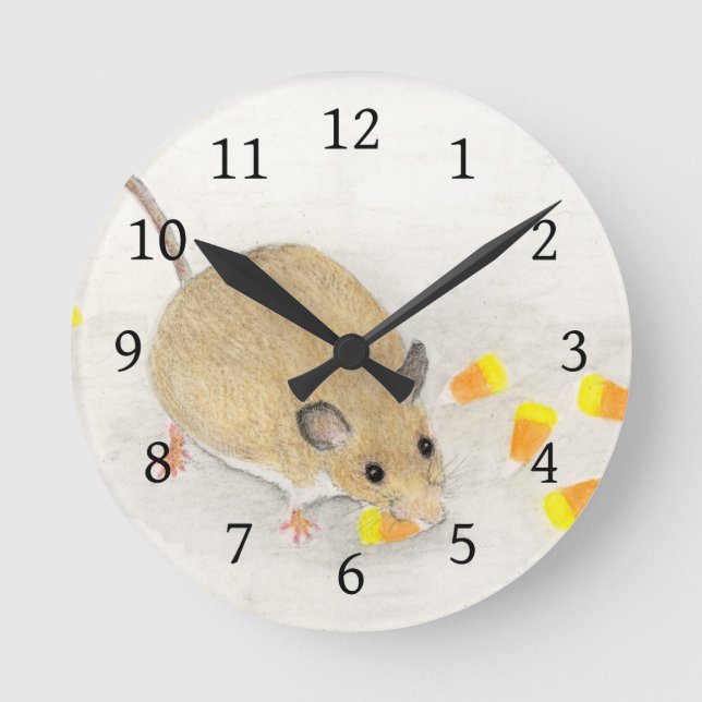 Mouse with Candy Corns Round Clock (Front)