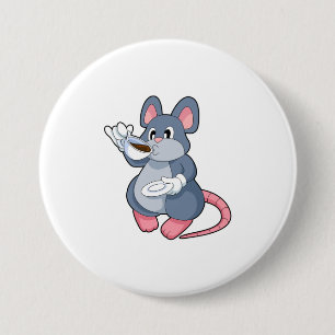 Mouse with Coffee Cup 7.5 Cm Round Badge