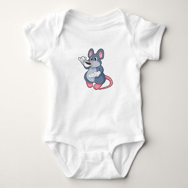 Mouse with Coffee Cup Baby Bodysuit (Front)