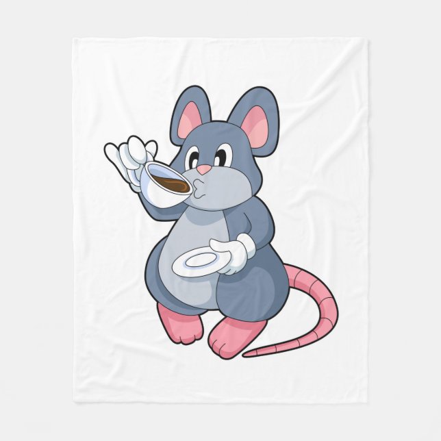 Mouse with Coffee Cup Fleece Blanket (Front)