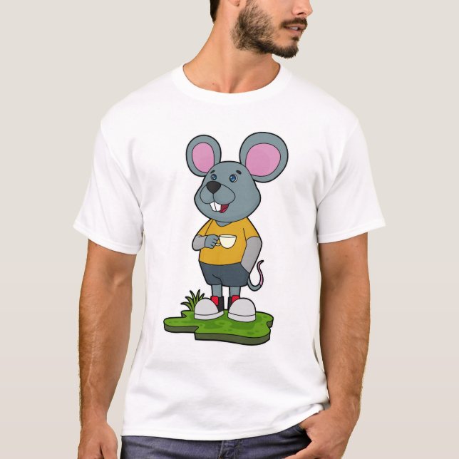 Mouse with Coffee cup T-Shirt (Front)