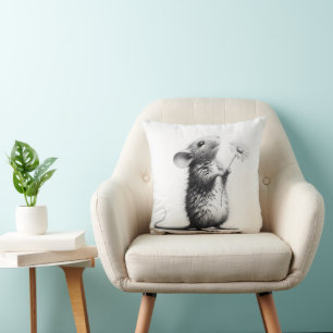 Mouse With Daisy Sketch Cushion