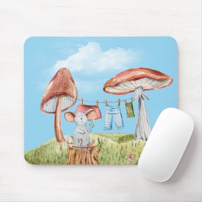 Mouse with Mushroom Clothesline Mouse Mat (With Mouse)