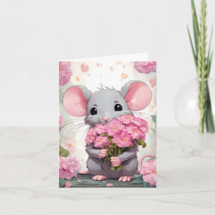 Mouse With Pink Flowers Note Card